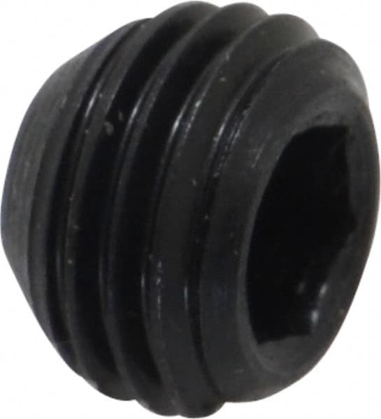 Made in USA - 3/8-24 UNF, 1/4" Length Under Head, Cup Point Set Screw - Grade 8 Alloy Steel, 3/16" Key - Americas Industrial Supply