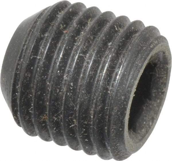 Made in USA - 3/8-24 UNF, 3/8" Length Under Head, Cup Point Set Screw - Grade 8 Alloy Steel, 3/16" Key - Americas Industrial Supply