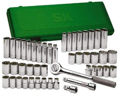 SK - 47 Piece 1/2" Drive Deep Well Socket Set - 6 Points, 1/2" to 1-1/2" (10mm to 24mm) Range, Inch/Metric Measurement Standard - Americas Industrial Supply