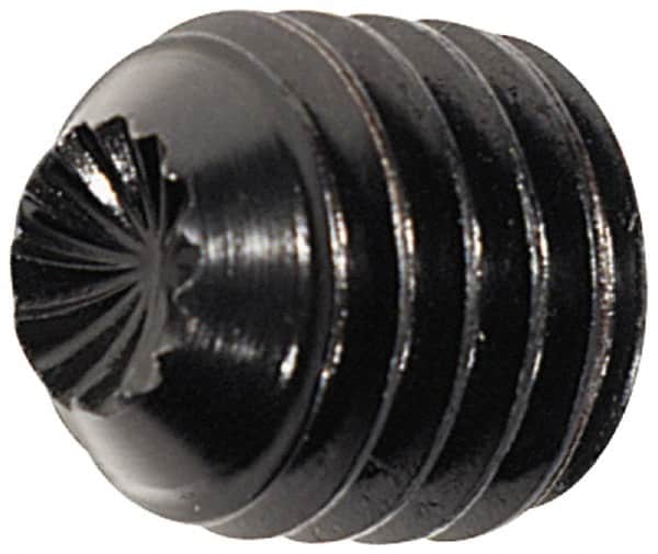 Unbrako - M5, 8mm OAL, Knurled Cup Point Set Screw - Grade 45H Alloy Steel, 2.5mm Key - Americas Industrial Supply