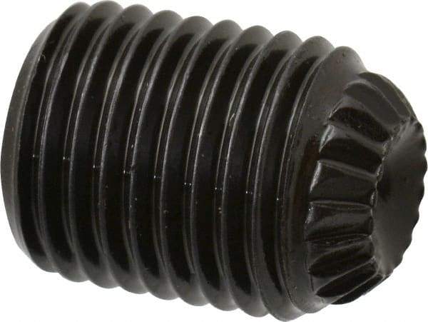 Made in USA - 3/8-24 UNF, 1/2" Length Under Head, Knurled Cup Point Set Screw - Grade 8 Alloy Steel, 3/16" Key - Americas Industrial Supply