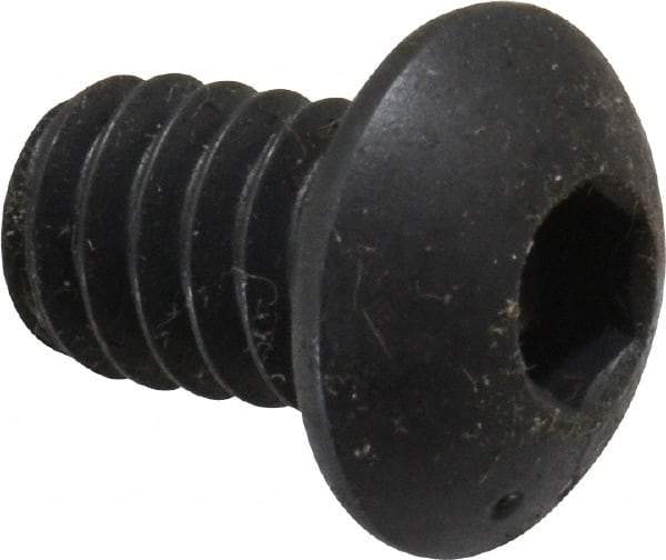 Made in USA - 1/4-20 UNC Hex Socket Drive, Button Screw - Alloy Steel, Black Oxide Finish, Fully Threaded, 3/8" Length Under Head - Americas Industrial Supply
