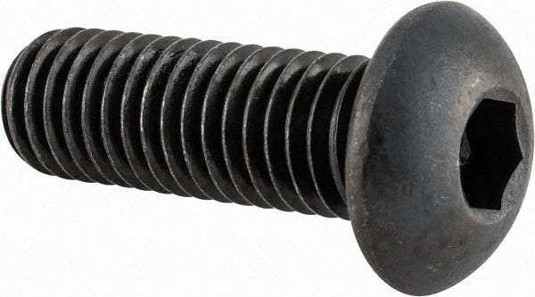 Made in USA - 1/2-13 UNC Hex Socket Drive, Button Screw - Alloy Steel, Black Oxide Finish, Fully Threaded, 1-1/2" Length Under Head - Americas Industrial Supply