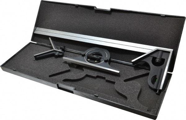 SPI - 4 Piece, 18" Combination Square Set - 1/16, 1/32, 1/64 & 1/8" (4R) Graduation, Hardened Steel Blade, Cast Iron Center, Protractor & Square Head - Americas Industrial Supply