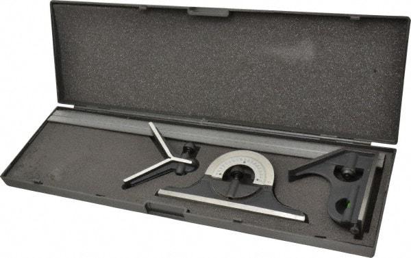 SPI - 4 Piece, 18" Combination Square Set - 1/32 & 1/64" (English/Metric) Graduation, Hardened Steel Blade, Cast Iron Center, Protractor & Square Head - Americas Industrial Supply