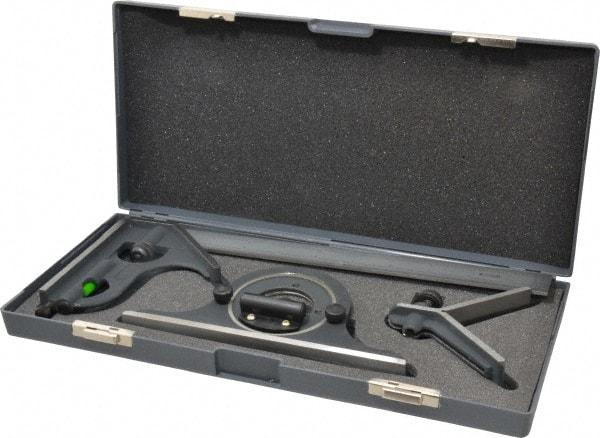 SPI - 4 Piece, 12" Combination Square Set - 1/100, 1/32, 1/50 & 1/64" (16R) Graduation, Hardened Steel Blade, Cast Iron Center, Protractor & Square Head - Americas Industrial Supply