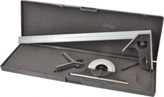 SPI - 4 Piece, 18" Combination Square Set - 1/100, 1/32, 1/50 & 1/64" (16R) Graduation, Hardened Steel Blade, Cast Iron Center, Protractor & Square Head - Americas Industrial Supply