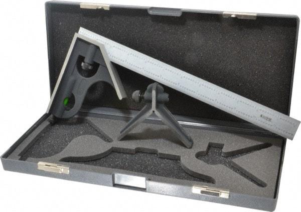 SPI - 3 Piece, 12" Combination Square Set - 1/16, 1/32, 1/64 & 1/8" (4R) Graduation, Hardened Steel Blade, Cast Iron Center & Square Head - Americas Industrial Supply