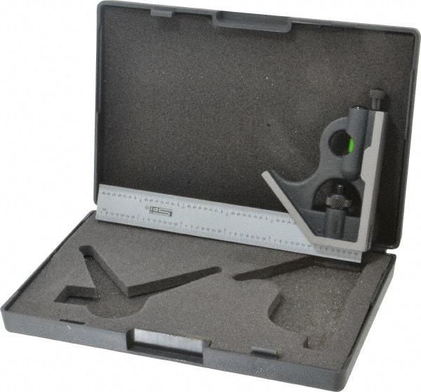 SPI - 2 Piece, 6" Combination Square Set - 1/16, 1/32, 1/64 & 1/8" (4R) Graduation, Hardened Steel Blade, Cast Iron Square Head - Americas Industrial Supply
