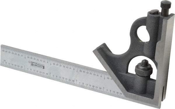 SPI - 2 Piece, 6" Combination Square Set - 1/32 & 1/64" (English/Metric) Graduation, Hardened Steel Blade, Cast Iron Square Head - Americas Industrial Supply