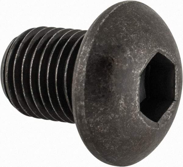 Made in USA - 3/8-24 UNF Hex Socket Drive, Button Screw - Alloy Steel, Black Oxide Finish, Fully Threaded, 1/2" Length Under Head - Americas Industrial Supply