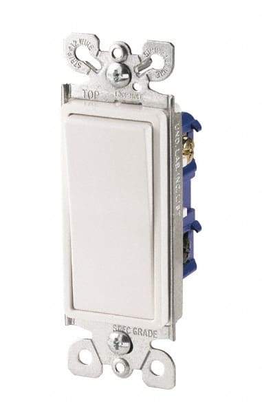 Cooper Wiring Devices - 3 Pole, 120 to 277 VAC, 15 Amp, Commercial Grade, Rocker, Wall and Dimmer Light Switch - 1.44 Inch Wide x 4.19 Inch High, Fluorescent - Americas Industrial Supply