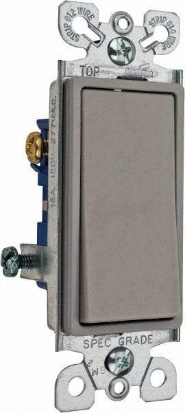 Cooper Wiring Devices - 3 Pole, 120 to 277 VAC, 15 Amp, Commercial Grade, Rocker, Wall and Dimmer Light Switch - 1.44 Inch Wide x 4.19 Inch High, Fluorescent - Americas Industrial Supply