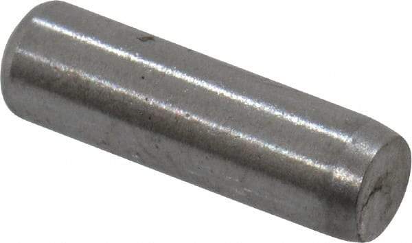 Made in USA - 3/32" Diam x 5/16" Pin Length Grade 8 Alloy Steel Standard Dowel Pin - Bright Finish, 1 Beveled & 1 Rounded End - Americas Industrial Supply