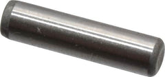 Made in USA - 1/8" Diam x 1/2" Pin Length Grade 8 Alloy Steel Standard Dowel Pin - Bright Finish, C 47-58 & C 60 (Surface) Hardness, 1,840 Lb (Single Shear), 3,680 Lb (Double Shear) Breaking Strength, 1 Beveled & 1 Rounded End - Americas Industrial Supply