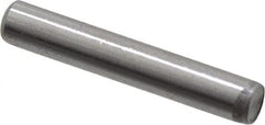 Made in USA - 1/8" Diam x 3/4" Pin Length Grade 8 Alloy Steel Standard Dowel Pin - Bright Finish, C 47-58 & C 60 (Surface) Hardness, 1,840 Lb (Single Shear), 3,680 Lb (Double Shear) Breaking Strength, 1 Beveled & 1 Rounded End - Americas Industrial Supply