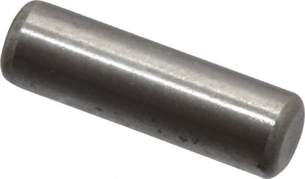 Made in USA - 3/16" Diam x 5/8" Pin Length Grade 8 Alloy Steel Standard Dowel Pin - Bright Finish, C 47-58 & C 60 (Surface) Hardness, 4,150 Lb (Single Shear), 8,300 Lb (Double Shear) Breaking Strength, 1 Beveled & 1 Rounded End - Americas Industrial Supply