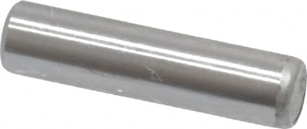 Made in USA - 3/16" Diam x 3/4" Pin Length Grade 8 Alloy Steel Standard Dowel Pin - Bright Finish, C 47-58 & C 60 (Surface) Hardness, 4,150 Lb (Single Shear), 8,300 Lb (Double Shear) Breaking Strength, 1 Beveled & 1 Rounded End - Americas Industrial Supply