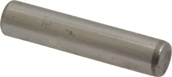 Made in USA - 3/16" Diam x 7/8" Pin Length Grade 8 Alloy Steel Standard Dowel Pin - Bright Finish, C 47-58 & C 60 (Surface) Hardness, 4,150 Lb (Single Shear), 8,300 Lb (Double Shear) Breaking Strength, 1 Beveled & 1 Rounded End - Americas Industrial Supply