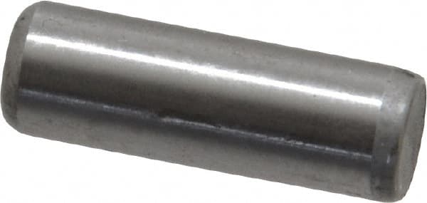 Made in USA - 1/4" Diam x 3/4" Pin Length Grade 8 Alloy Steel Standard Dowel Pin - Bright Finish, C 47-58 & C 60 (Surface) Hardness, 14,720 Lb (Double Shear), 7,360 Lb (Single Shear) Breaking Strength, 1 Beveled & 1 Rounded End - Americas Industrial Supply