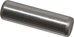 Made in USA - 1/4" Diam x 7/8" Pin Length Grade 8 Alloy Steel Standard Dowel Pin - Bright Finish, C 47-58 & C 60 (Surface) Hardness, 14,720 Lb (Double Shear), 7,360 Lb (Single Shear) Breaking Strength, 1 Beveled & 1 Rounded End - Americas Industrial Supply