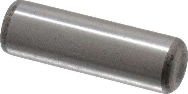 Made in USA - 5/16" Diam x 1" Pin Length Grade 8 Alloy Steel Standard Dowel Pin - Bright Finish, C 47-58 & C 60 (Surface) Hardness, 11,500 Lb (Single Shear), 23,000 Lb (Double Shear) Breaking Strength, 1 Beveled & 1 Rounded End - Americas Industrial Supply