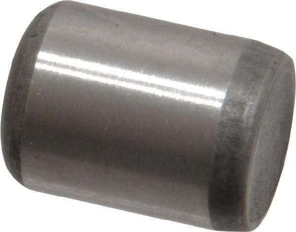 Made in USA - 3/8" Diam x 1/2" Pin Length Grade 8 Alloy Steel Standard Dowel Pin - Bright Finish, C 47-58 & C 60 (Surface) Hardness, 16,550 Lb (Single Shear), 33,100 Lb (Double Shear) Breaking Strength, 1 Beveled & 1 Rounded End - Americas Industrial Supply