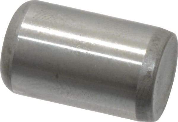 Made in USA - 3/8" Diam x 5/8" Pin Length Grade 8 Alloy Steel Standard Dowel Pin - Bright Finish, C 47-58 & C 60 (Surface) Hardness, 16,550 Lb (Single Shear), 33,100 Lb (Double Shear) Breaking Strength, 1 Beveled & 1 Rounded End - Americas Industrial Supply