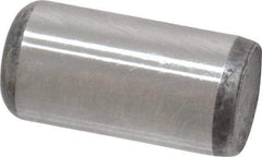 Made in USA - 3/8" Diam x 3/4" Pin Length Grade 8 Alloy Steel Standard Dowel Pin - Bright Finish, C 47-58 & C 60 (Surface) Hardness, 16,550 Lb (Single Shear), 33,100 Lb (Double Shear) Breaking Strength, 1 Beveled & 1 Rounded End - Americas Industrial Supply