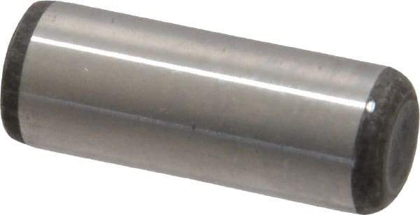 Made in USA - 3/8" Diam x 1" Pin Length Grade 8 Alloy Steel Standard Dowel Pin - Bright Finish, C 47-58 & C 60 (Surface) Hardness, 16,550 Lb (Single Shear), 33,100 Lb (Double Shear) Breaking Strength, 1 Beveled & 1 Rounded End - Americas Industrial Supply