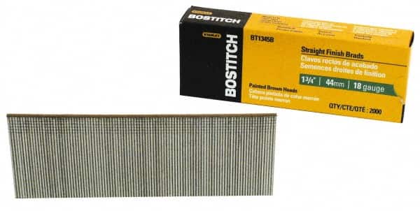 Stanley Bostitch - 18 Gauge 1-3/4" Long Brad Nails for Power Nailers - Steel, Galvanized Finish, Brad Head, Chisel Point - Americas Industrial Supply