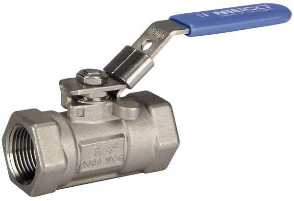 NIBCO - 3/8" Pipe, Reduced Port, Carbon Steel Standard Ball Valve - 1 Piece, Inline - One Way Flow, FNPT x FNPT Ends, Oval Handle, 2,000 WOG - Americas Industrial Supply