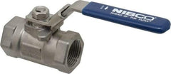 NIBCO - 1" Pipe, Reduced Port, Stainless Steel Fire Safe Ball Valve - 1 Piece, Inline - One Way Flow, FNPT x FNPT Ends, Locking Lever Handle, 2,000 WOG - Americas Industrial Supply