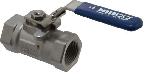 NIBCO - 3/4" Pipe, Reduced Port, Carbon Steel Standard Ball Valve - 1 Piece, Inline - One Way Flow, FNPT x FNPT Ends, Locking Lever Handle, 2,000 WOG - Americas Industrial Supply