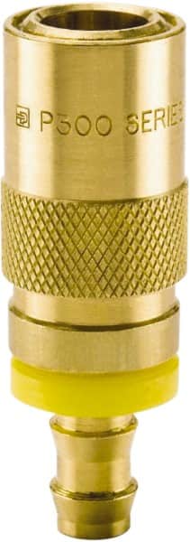 Parker - Nonthreaded Brass Hydraulic Hose Push-Lok Hose Barb Coupler & 90° Fitting - 200 psi, 6 GPM, 3/8" Hose Diam, Series Moldmate - Americas Industrial Supply