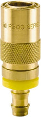 Parker - Nonthreaded Brass Hydraulic Hose Push-Lok Hose Barb Coupler & 90° Fitting - 200 psi, 6 GPM, 3/8" Hose Diam, Series Moldmate - Americas Industrial Supply