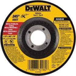 DeWALT - 60 Grit, 4-1/2" Wheel Diam, 7/8" Arbor Hole, Type 27 Depressed Center Wheel - Aluminum Oxide, Resinoid Bond, 13,300 Max RPM - Americas Industrial Supply