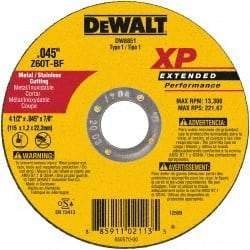 DeWALT - 24 Grit, 4-1/2" Wheel Diam, 7/8" Arbor Hole, Type 27 Depressed Center Wheel - Zirconia Alumina, Resinoid Bond, 13,300 Max RPM - Americas Industrial Supply