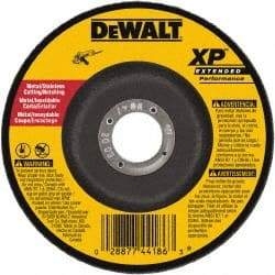 DeWALT - 24 Grit, 4" Wheel Diam, 3/32" Wheel Thickness, 5/8" Arbor Hole, Type 27 Depressed Center Wheel - Zirconia Alumina, Resinoid Bond, 15,200 Max RPM - Americas Industrial Supply