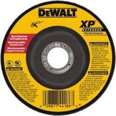 DeWALT - 24 Grit, 4" Wheel Diam, 3/32" Wheel Thickness, 5/8" Arbor Hole, Type 27 Depressed Center Wheel - Zirconia Alumina, Resinoid Bond, 15,200 Max RPM - Americas Industrial Supply