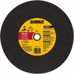 DeWALT - 14" 24 Grit Aluminum Oxide Cutoff Wheel - 0.109" Thick, 1" Arbor, 4,300 Max RPM, Use with Stationary Tools - Americas Industrial Supply