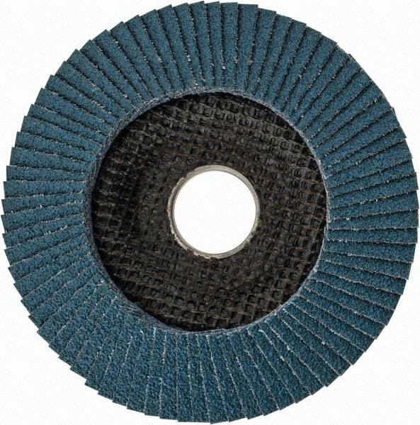 DeWALT - 60 Grit, 4-1/2" Disc Diam, 7/8" Center Hole, Type 29 Zirconia Alumina Flap Disc - 13,300 Max RPM, Poly Cotton Backing, Arbor Attaching System, Coated - Americas Industrial Supply