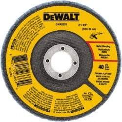 DeWALT - 80 Grit, 4" Disc Diam, 5/8" Center Hole, Type 29 Zirconia Alumina Flap Disc - 15,200 Max RPM, Poly Cotton Backing, Arbor Attaching System, Coated - Americas Industrial Supply