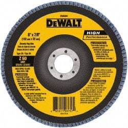 DeWALT - 60 Grit, 6" Disc Diam, 7/8" Center Hole, Type 29 Zirconia Alumina Flap Disc - 10,100 Max RPM, Poly Cotton Backing, Arbor Attaching System, Coated - Americas Industrial Supply