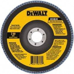 DeWALT - 120 Grit, 5" Disc Diam, 7/8" Center Hole, Type 29 Zirconia Alumina Flap Disc - 12,200 Max RPM, Poly Cotton Backing, Arbor Attaching System, Coated - Americas Industrial Supply