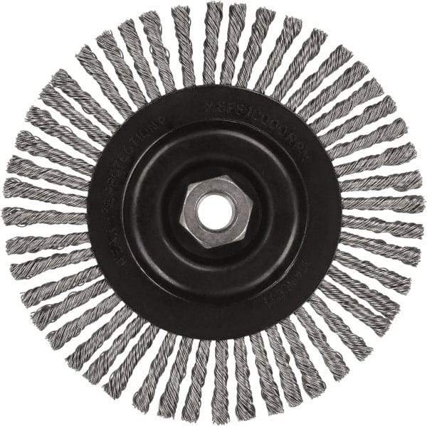 DeWALT - 5" OD, 5/8-11 Arbor Hole, Stringer Bead Stainless Steel Wheel Brush - 3/8" Face Width, 7/8" Trim Length, 0.02" Filament Diam, 12,000 RPM - Americas Industrial Supply