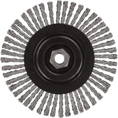 DeWALT - 6-1/2" OD, 5/8-11 Arbor Hole, Stringer Bead Stainless Steel Wheel Brush - 3/8" Face Width, 7/8" Trim Length, 0.02" Filament Diam, 9,000 RPM - Americas Industrial Supply