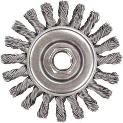 DeWALT - 5" OD, 5/8-11 Arbor Hole, Knotted Steel Wheel Brush - 3/8" Face Width, 7/8" Trim Length, 0.02" Filament Diam, 12,000 RPM - Americas Industrial Supply