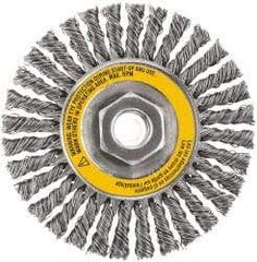 DeWALT - 4" OD, 5/8-11 Arbor Hole, Stringer Bead Stainless Steel Wheel Brush - 3/8" Face Width, 7/8" Trim Length, 0.02" Filament Diam, 20,000 RPM - Americas Industrial Supply