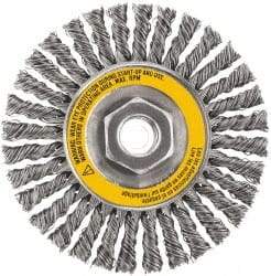 DeWALT - 4" OD, 5/8-11 Arbor Hole, Stringer Bead Stainless Steel Wheel Brush - 3/8" Face Width, 7/8" Trim Length, 0.02" Filament Diam, 20,000 RPM - Americas Industrial Supply